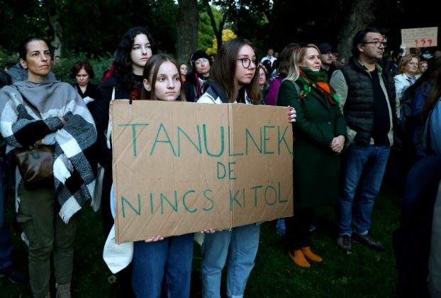 tanárok, diákok, demonstráció, tiltakozás, tüntetés