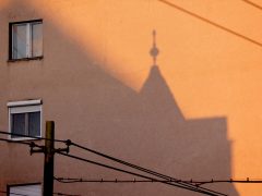 Szeged, naplemente, ház, épület