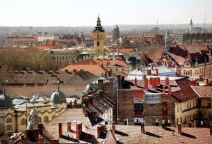 Szeged, Szent István tér, víztorony, városháza, látkép, város