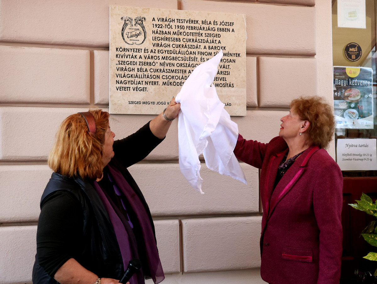 Szeged, Virág cukrászda, emléktábla, Klauzál tér, Virágh család