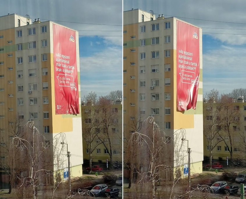 Leszakadt óriásplakát Szegeden