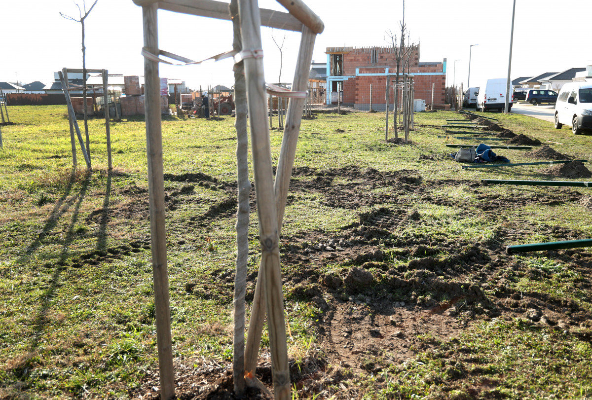Szeged, Liliomkert lakópark, játszótér, építkezés