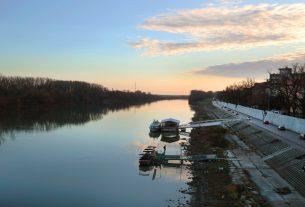 Szeged, Tisza, folyó, január, tél, időjárás, alkonyat