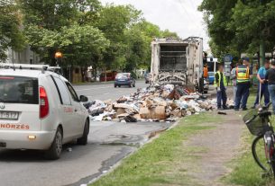 Szeged, hulladékszállító, hulladék, szemék, kukás autó, kigyulladt, égett, tűz, Római krt., akkumlátor
