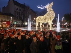 Szeged, megnyílt, Szegedi Karácsonyi Hetek, karácsony, fények, szarvas, gólyalábasok, Dóm tér