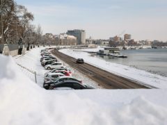 Szeged, havazás, hó, január, tél, időjárás, Huszár Mátyás rakpart, rakpart