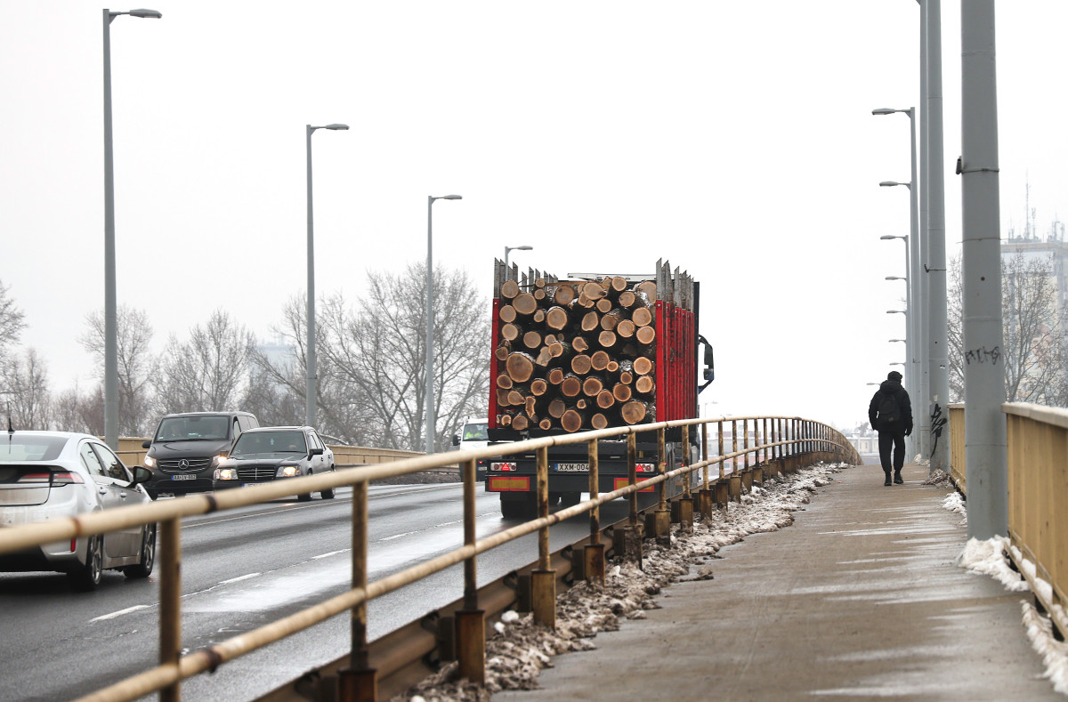 Szeged, január, tél, hó, időjárás, Bertalan híd, faszállító, fa, tűzifa