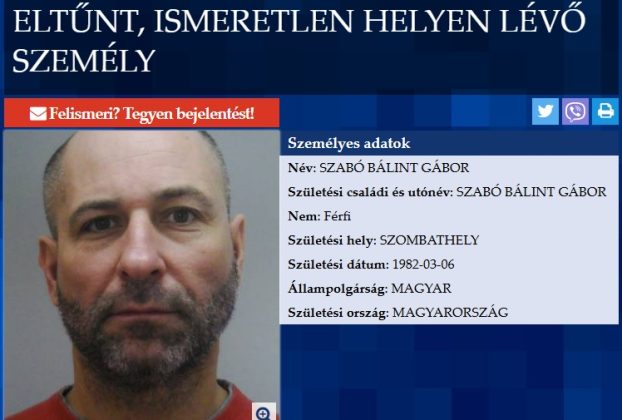 Eltűntként keresi a rendőrség Szabó Bálintot