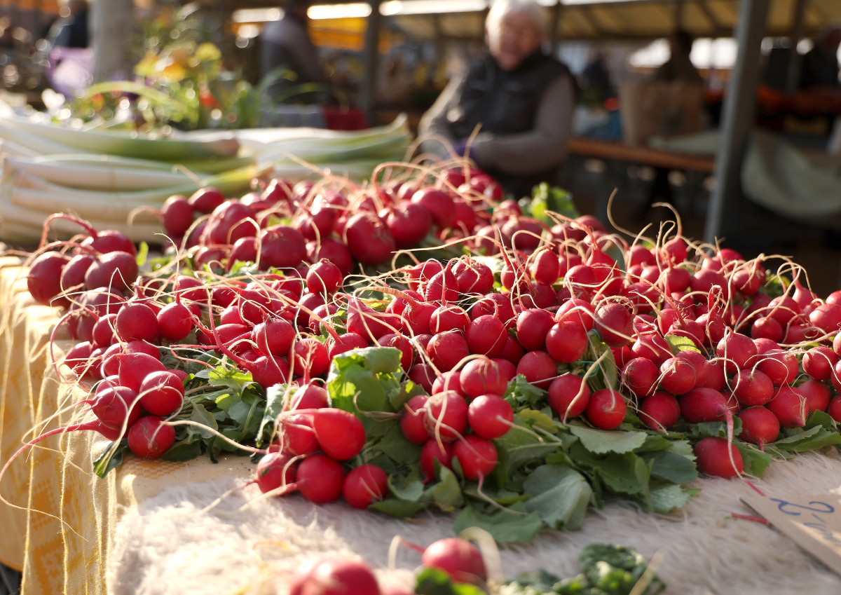 Szeged, primőr, zöldség, gyümölcs, március, tavasz, Mars téri piac, piac, retek, újhagyma, spenót, saláta, medvehagyma, uborka, virág, eper