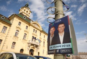 Szeged, választás, politikai plakát, plakát, politika, Tisza Párt, Széchenyi tér, városháza