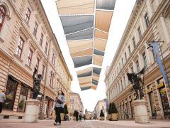 Szeged, Kárász utca, napvitorla, meleg, nyár, hőség, időjárás