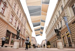 Szeged, Kárász utca, napvitorla, meleg, nyár, hőség, időjárás