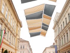 Szeged, Kárász utca, napvitorla, meleg, nyár, hőség, időjárás