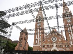 Szeged, épül, Szegedi Szabadtéri Játékok, Dóm tér, színház, Barnák László, Várkonyi Miklós, sajtótájékoztató